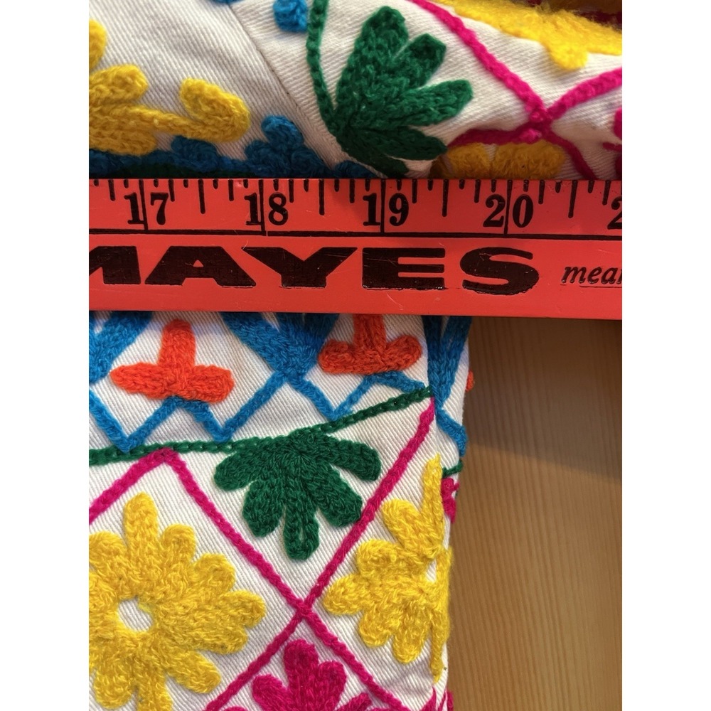 Anu Embroidered Cotton Jacket Womens Small White Multi Floral Boho Open Front - Picture 5 of 12